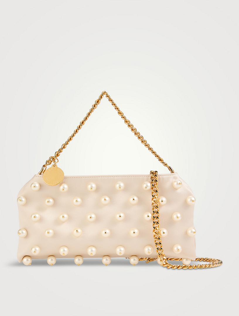STELLA MCCARTNEY Falabella Pearl-Embellished Satin Clutch | Holt