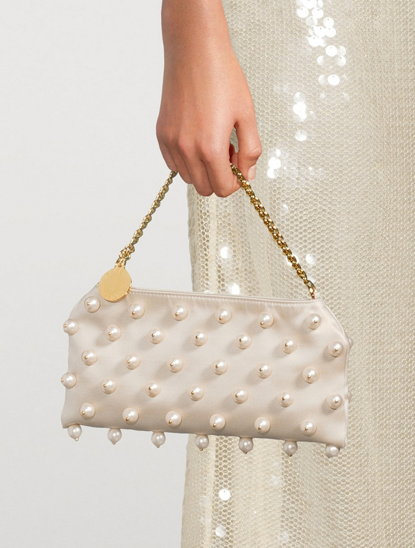 STELLA MCCARTNEY Falabella Pearl-Embellished Satin Clutch | Holt