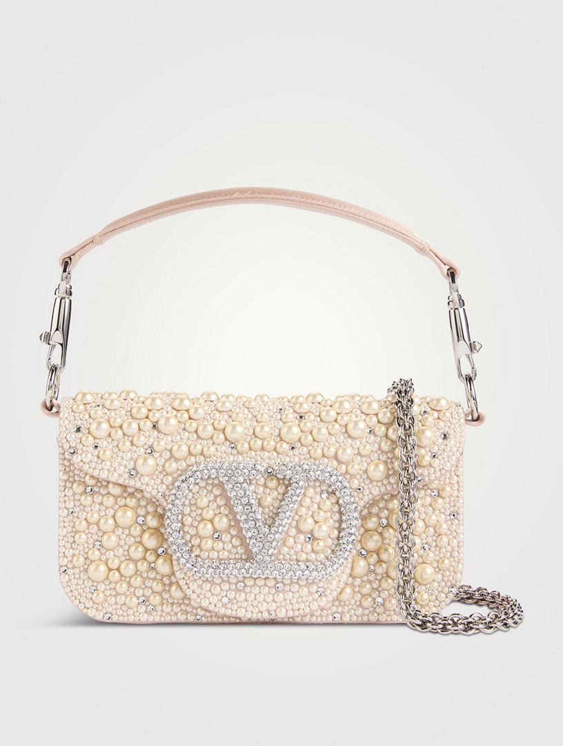 VALENTINO GARAVANI Small Locò Pearl-Embellished Satin Shoulder Bag