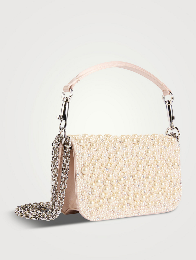 VALENTINO GARAVANI Small Locò Pearl-Embellished Satin Shoulder Bag