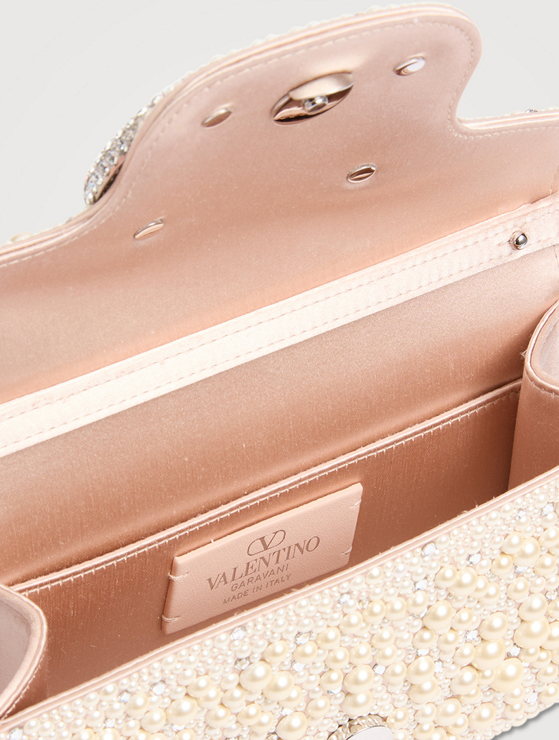 VALENTINO GARAVANI Small Locò Pearl-Embellished Satin Shoulder Bag