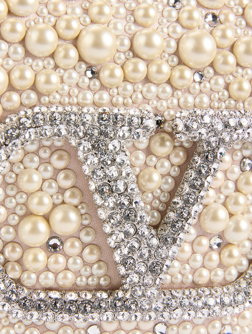 VALENTINO GARAVANI Small Locò Pearl-Embellished Satin Shoulder Bag
