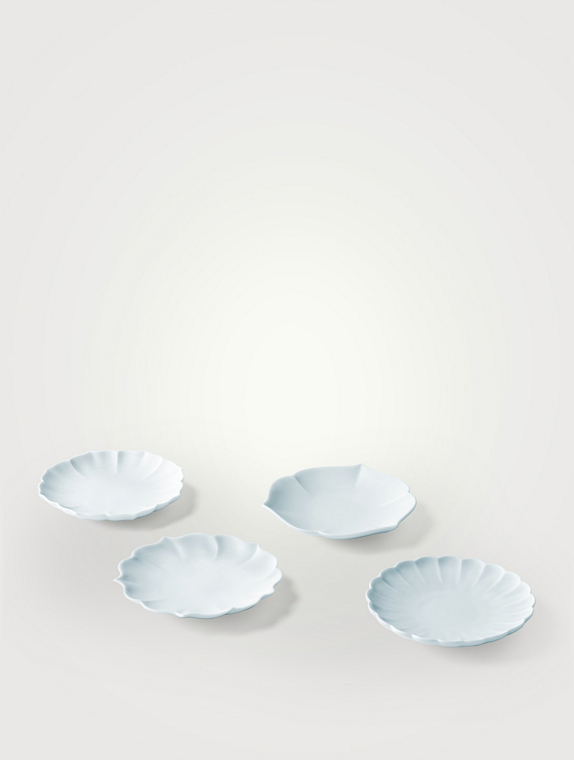 Four-Piece Celadon-Glazed Porcelain Foliage Plate Set