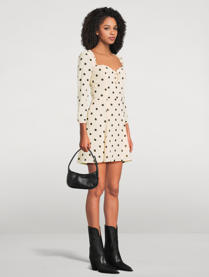 brown polka dot dress reformation Long polka dot dress with tied straps main image 1