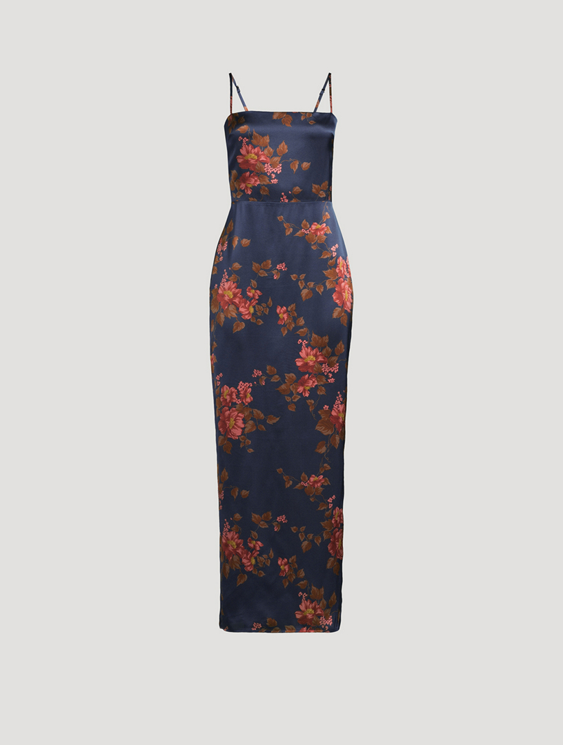 reformation navy frankie silk dress Reformation Frankie Silk Slipdress in Navy