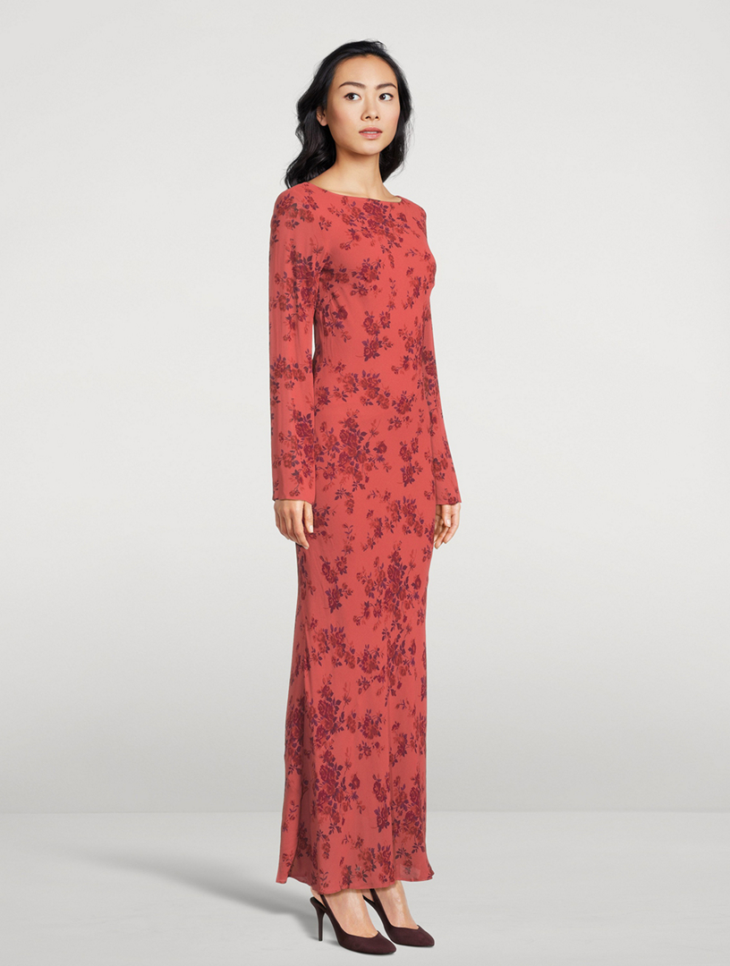 women's red long sleeve dress Bright Red Long Sleeves V-neck High Slit Formal Dresses , CP0034 main image 1