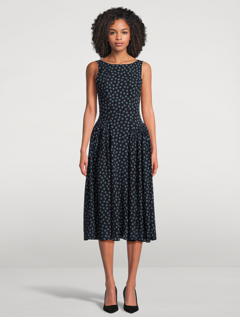 reformation rosalynn asymmetrical fitted midi dress Anelis In Polka Dot Print A-line V Neck Sleeveless Type:Azure Collection1