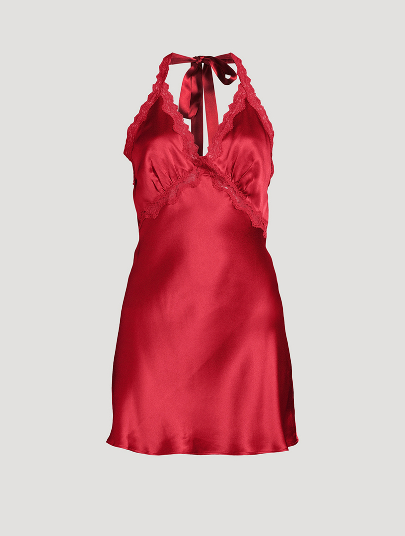 Monica Lace-Trimmed Silk Halter Dress