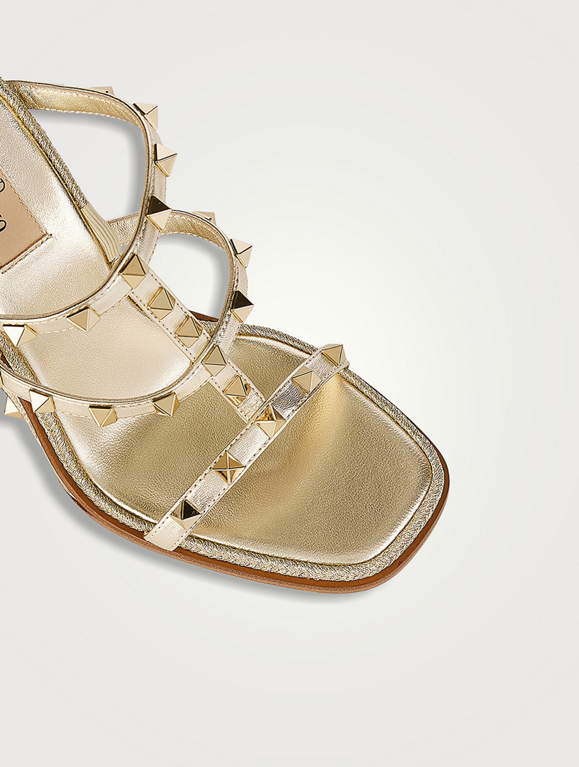 VALENTINO GARAVANI Rockstud Metallic Leather Espadrille Wedge