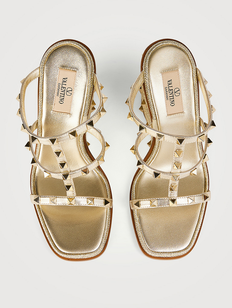 VALENTINO GARAVANI Rockstud Metallic Leather Espadrille Wedge