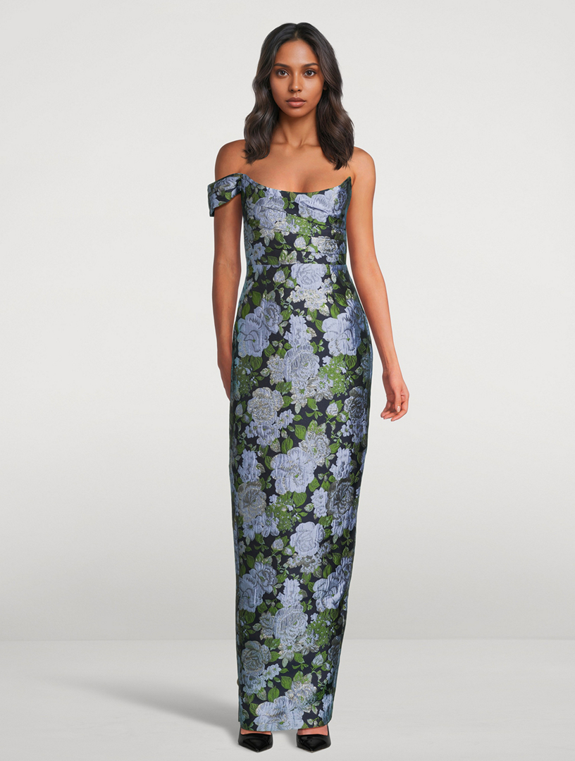 SAU LEE Jackson Asymmetric Floral Jacquard Gown | Holt Renfrew