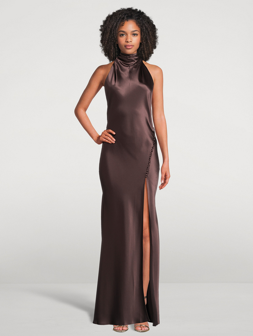 sachin and babi light blue dress Sau Lee Penelope Satin Halter Neck Gown In Yellow main image 1