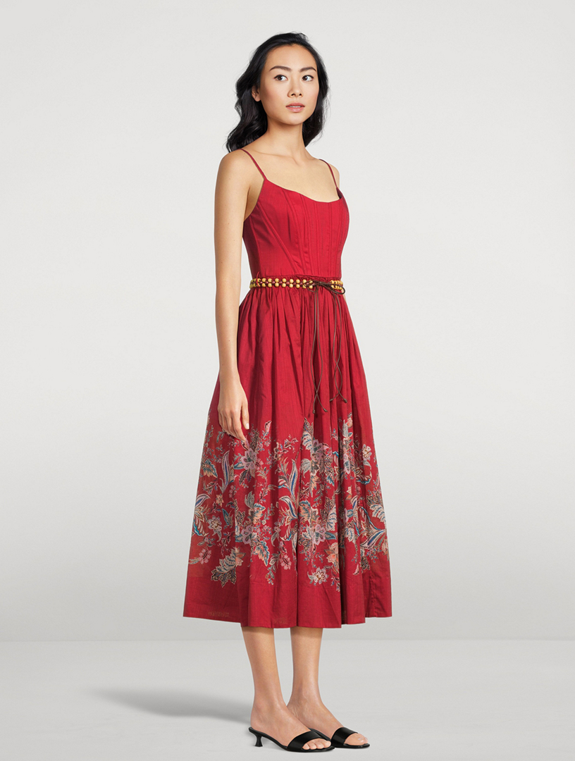 ZIMMERMANN Rhiannon Corset Poplin Dress In Floral Print