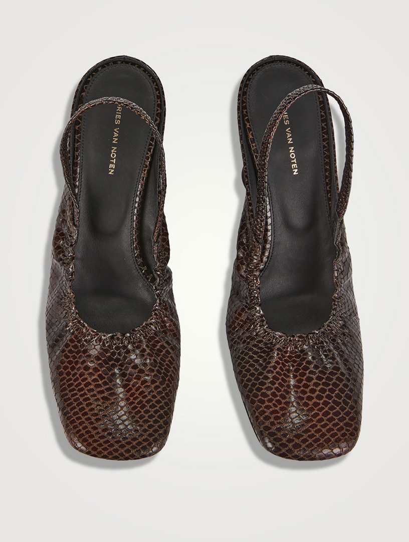 DRIES VAN NOTEN Snakeskin-Embossed Leather Slingback Pumps | Holt
