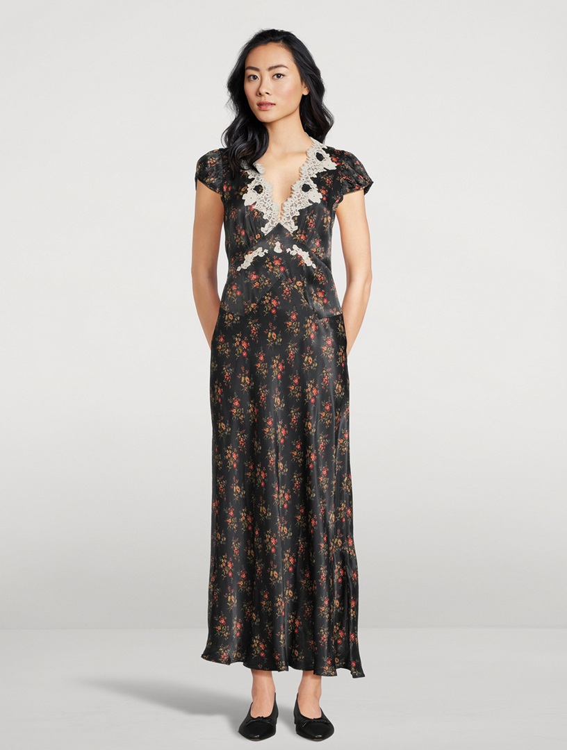 DOEN Coraline Satin Midi Dress In Floral Dress | Holt Renfrew