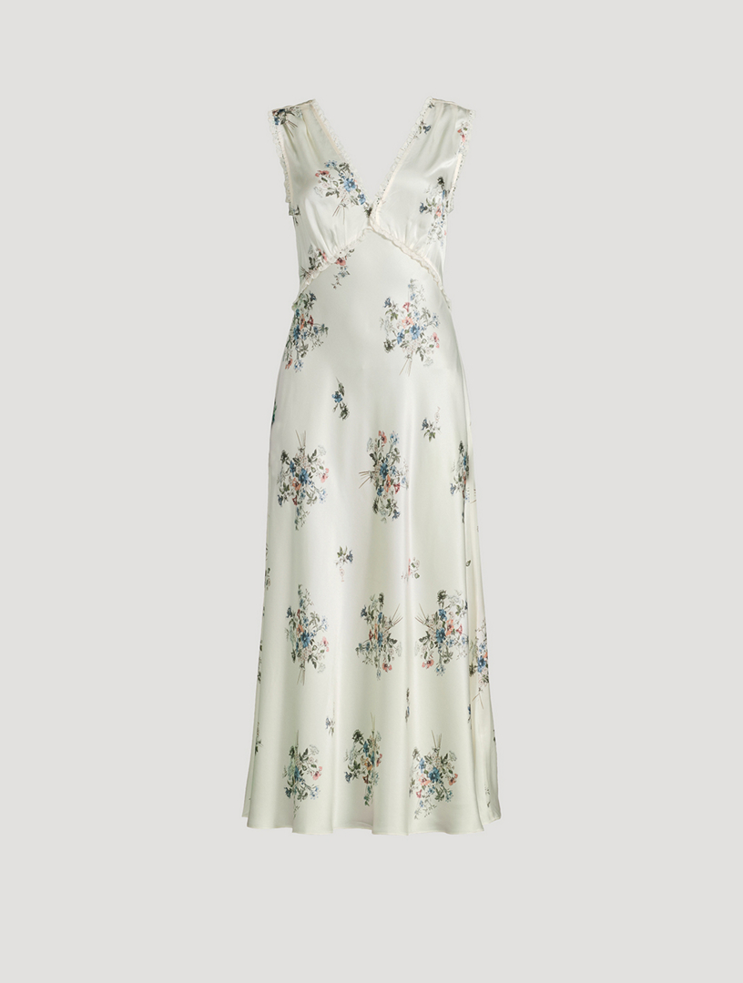 Robe Tahlia mi-longue en soie à motif floral