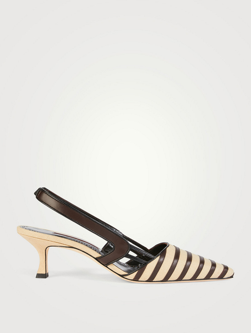 Pelas Leather And Linen Slingback Pumps