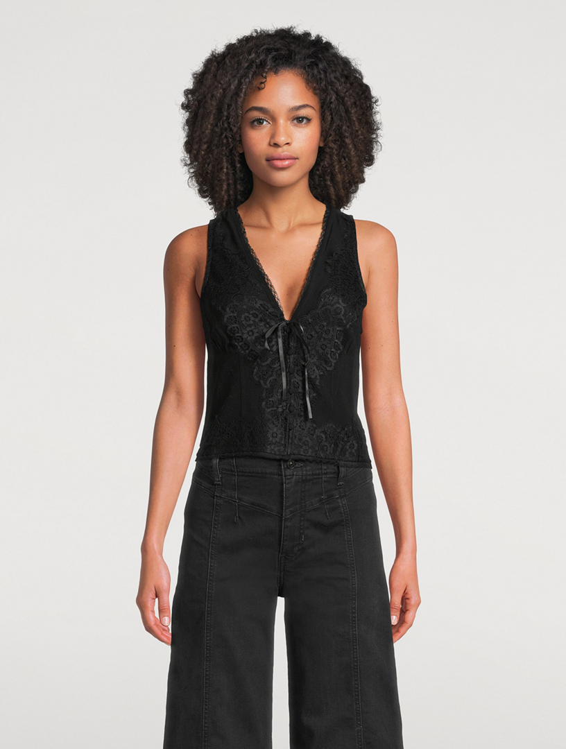 週末sale❣️L'Appartement Lace Vest 黒レースベスト Tailor Crepe Lace-Hem Boxy Vest | Nuuly