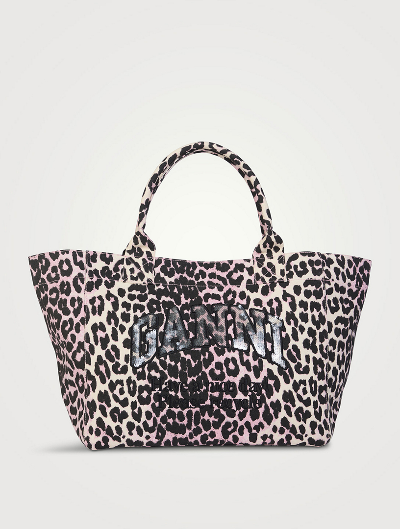 Medium Embellished Canvas Tote Bag In Leopard Print