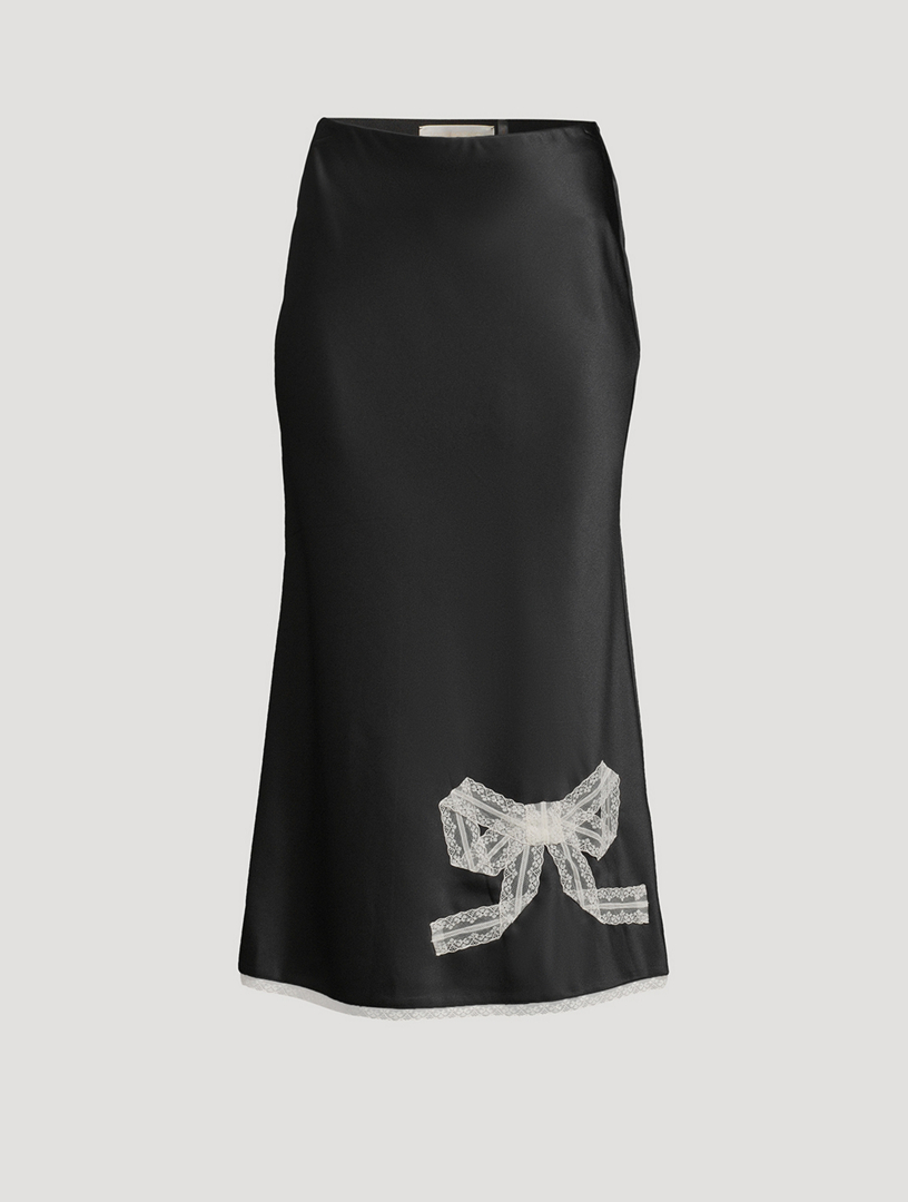 Vallis Lace-Trimmed Satin Midi Skirt