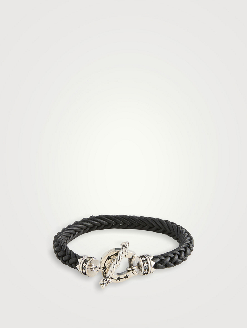 Silver Horseshoe Braided Leather Bracelet