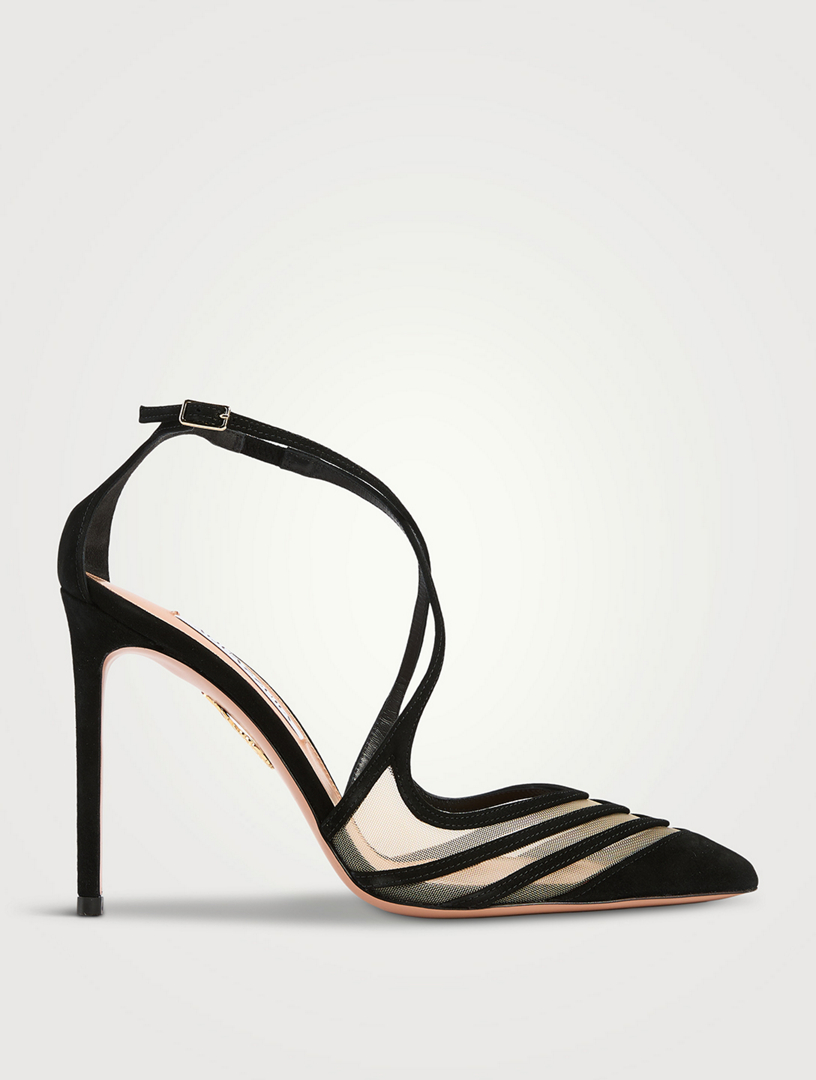 AQUAZZURA Alana Suede And Mesh Pumps | Holt Renfrew