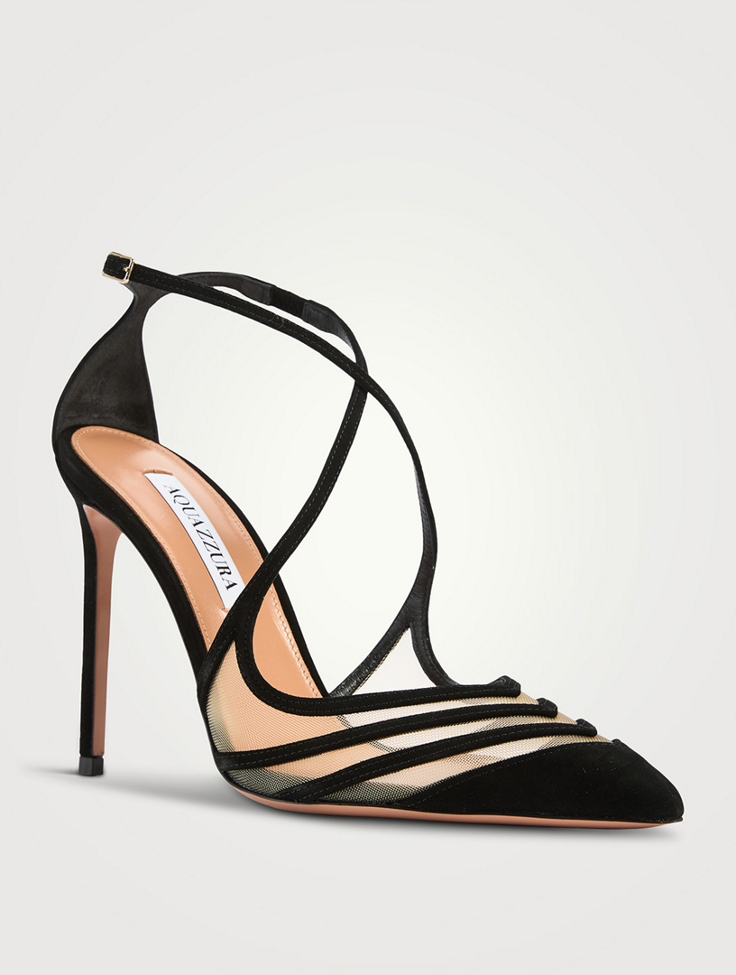 AQUAZZURA Alana Suede And Mesh Pumps | Holt Renfrew