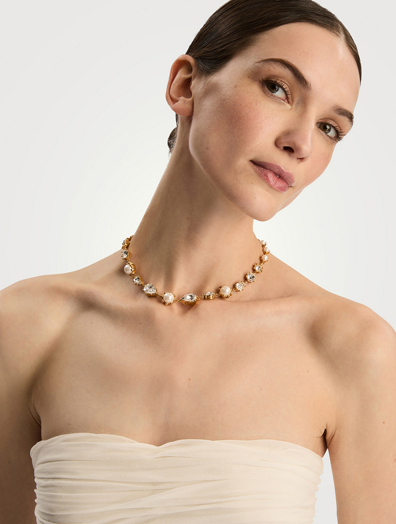 Collier Ras De Cou Oscar De La Renta - Cristaux Bleus Sur Métal Plaqué Or - Neuf Sans Emballage