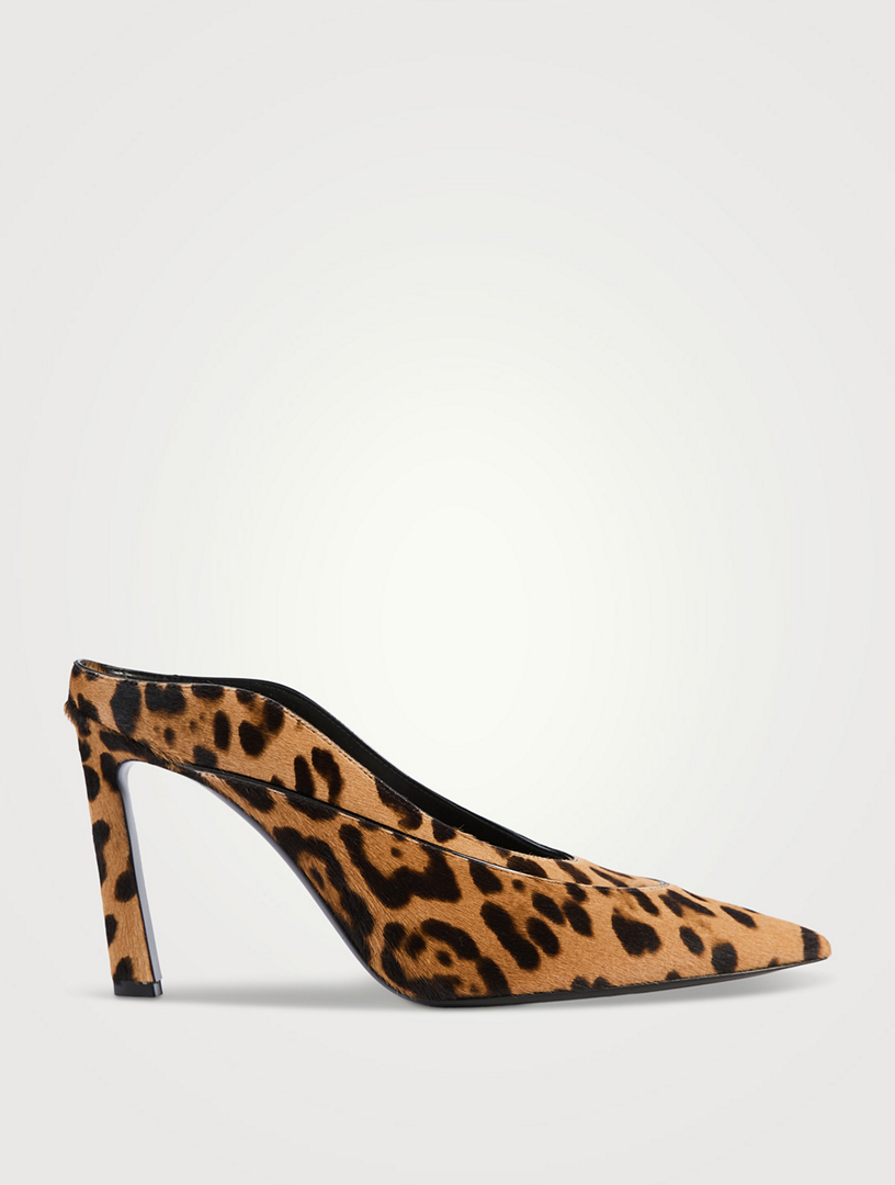 Spiky Calf Hair Mules In Leopard Print