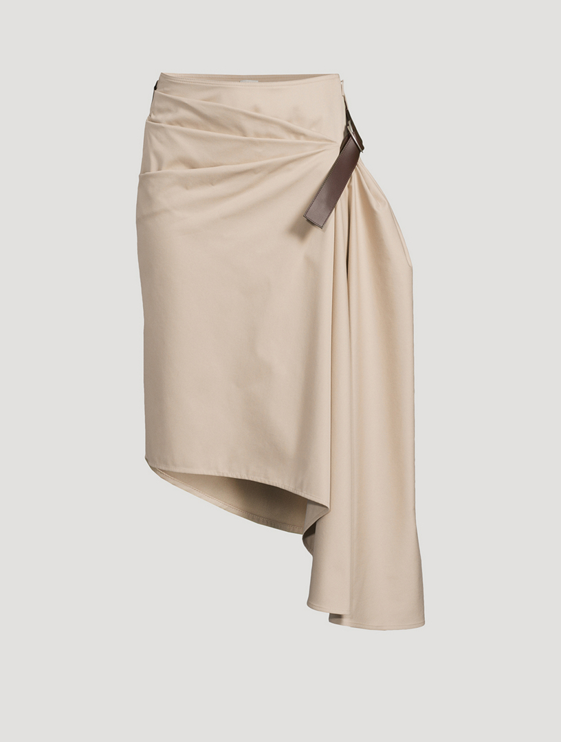 Draped Cotton Silk Gabardine Midi Skirt