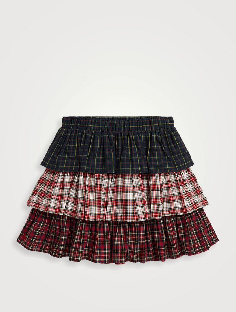 Plaid Tiered Poplin Skirt