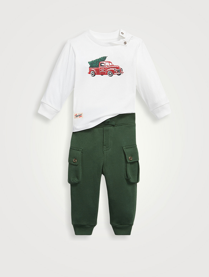 Jersey T-Shirt And Fleece Pant Set In Truck Print