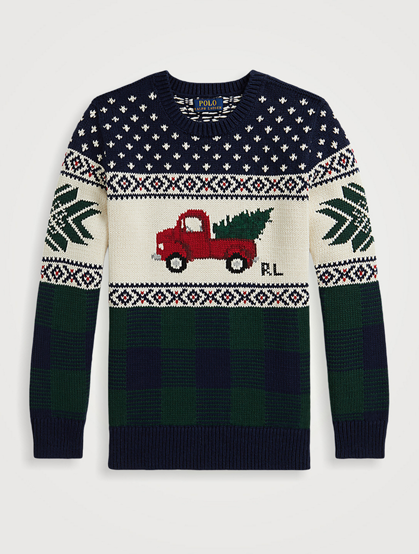 Truck-Intarsia Cotton Sweater