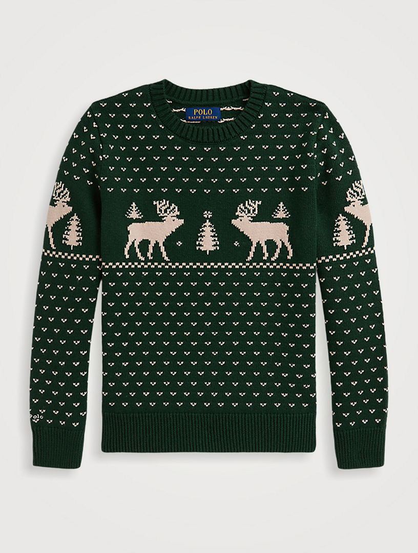 Cotton-Blend Reindeer Intarsia Sweater