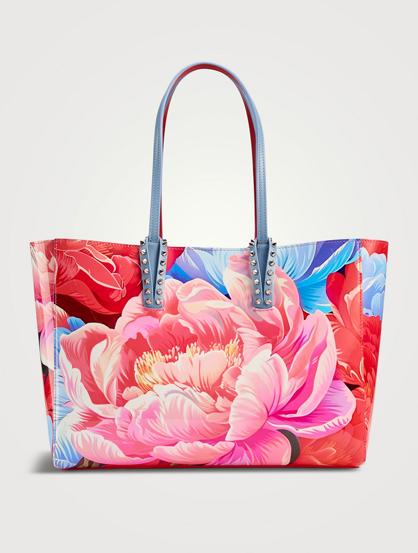 Small Cabata Leather Tote Bag In Peonies Print