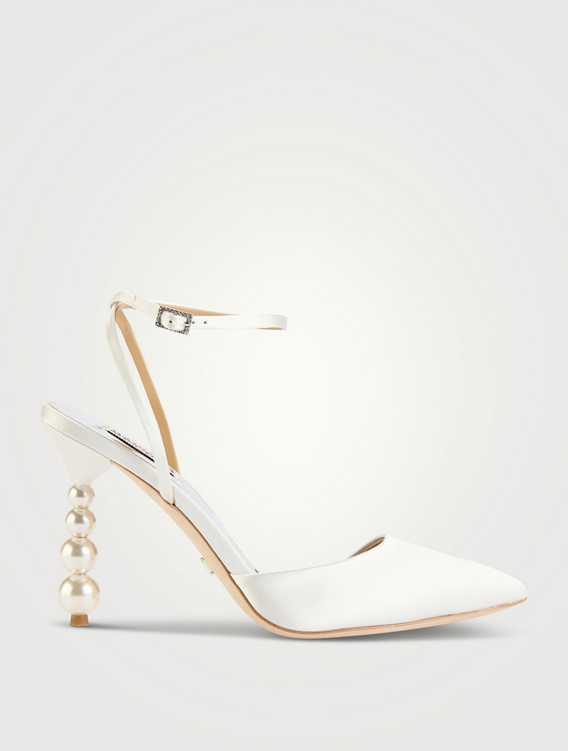 Indie Pearl-Heel Satin Pumps