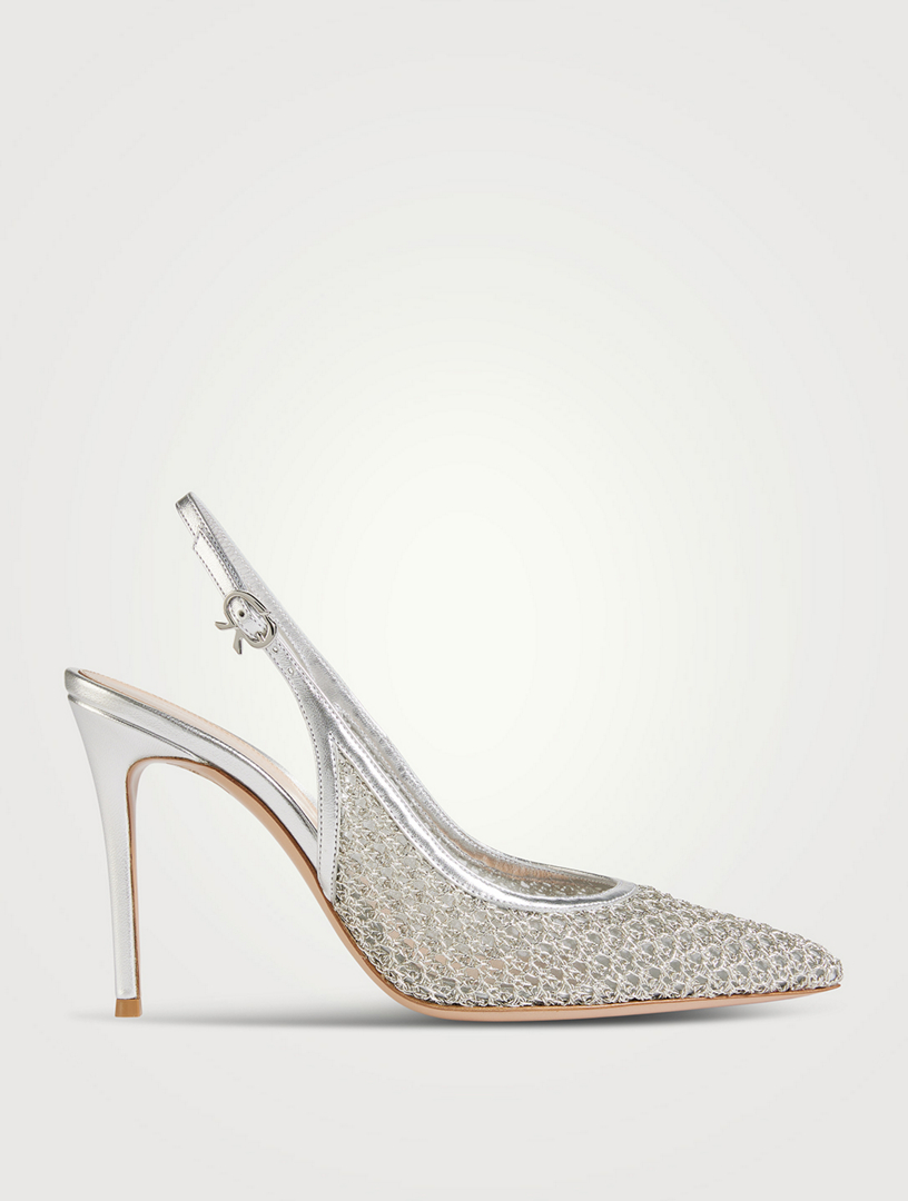 Nikki Metallic Mesh And Leather Slingback Pumps