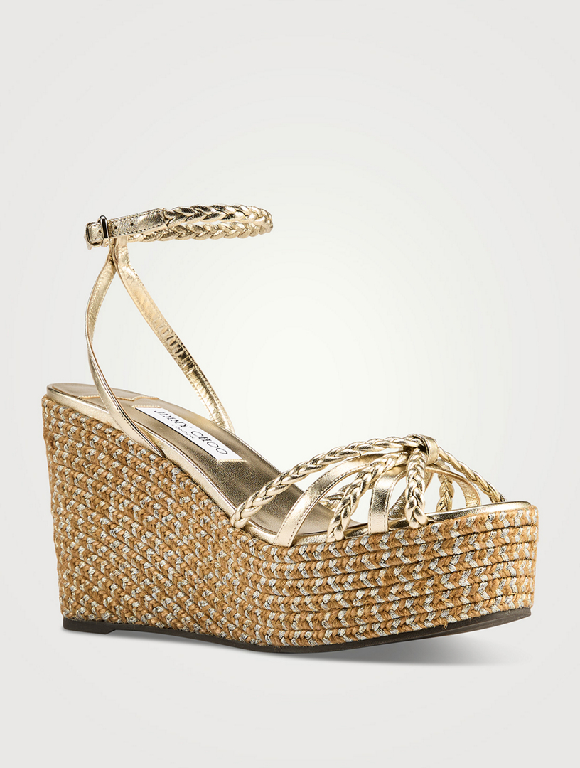 JIMMY CHOO Dree Metallic Leather Espadrille Wedge Sandals | Holt