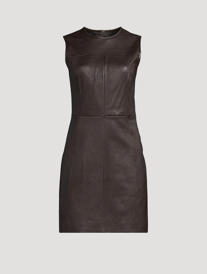 THEORY Glossy Leather Sleeveless Mini Dress | Holt Renfrew