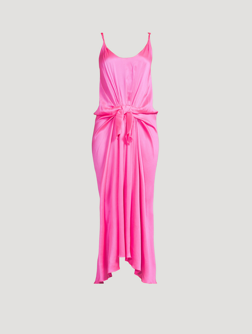 Robe longue en soie à taille nouée
