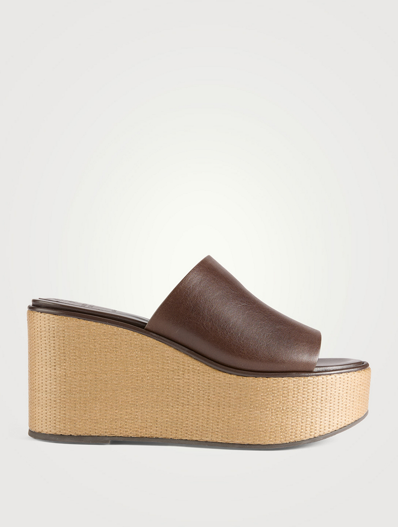 Mules à semelle compensée en cuir