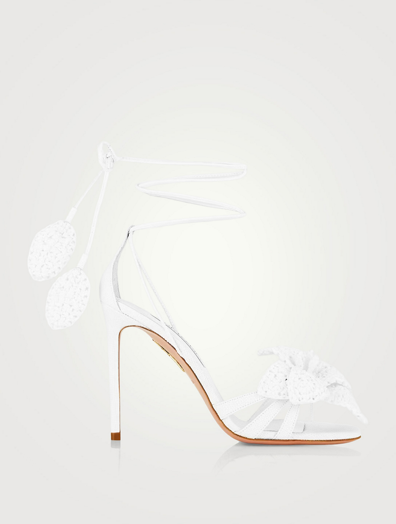 Calypso Leather And Raffia Ankle-Tie Sandals