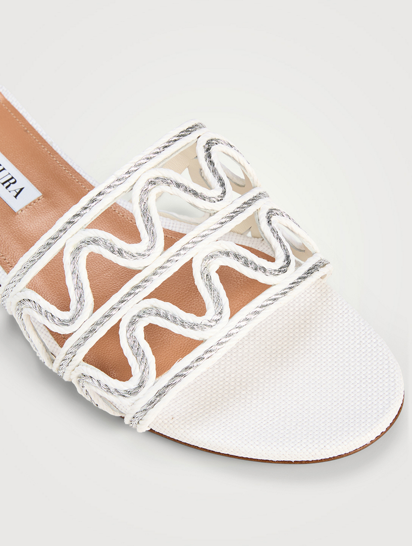 AQUAZZURA Manaus Raffia Slide Sandals | Holt Renfrew