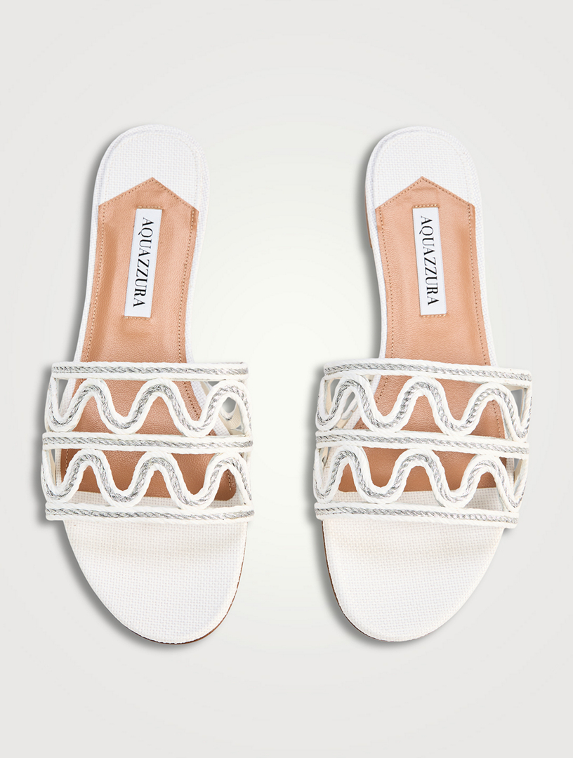 AQUAZZURA Manaus Raffia Slide Sandals | Holt Renfrew