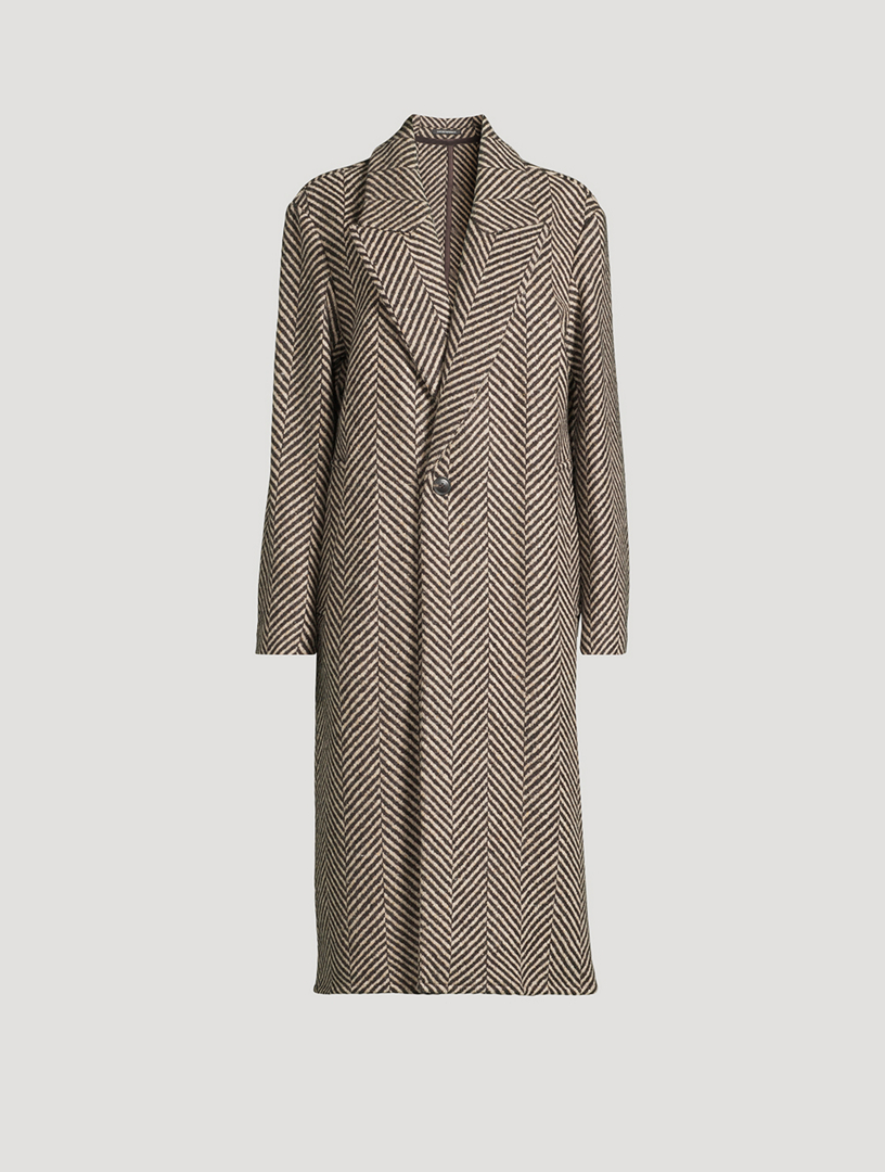 Chevron Wool Tweed Coat