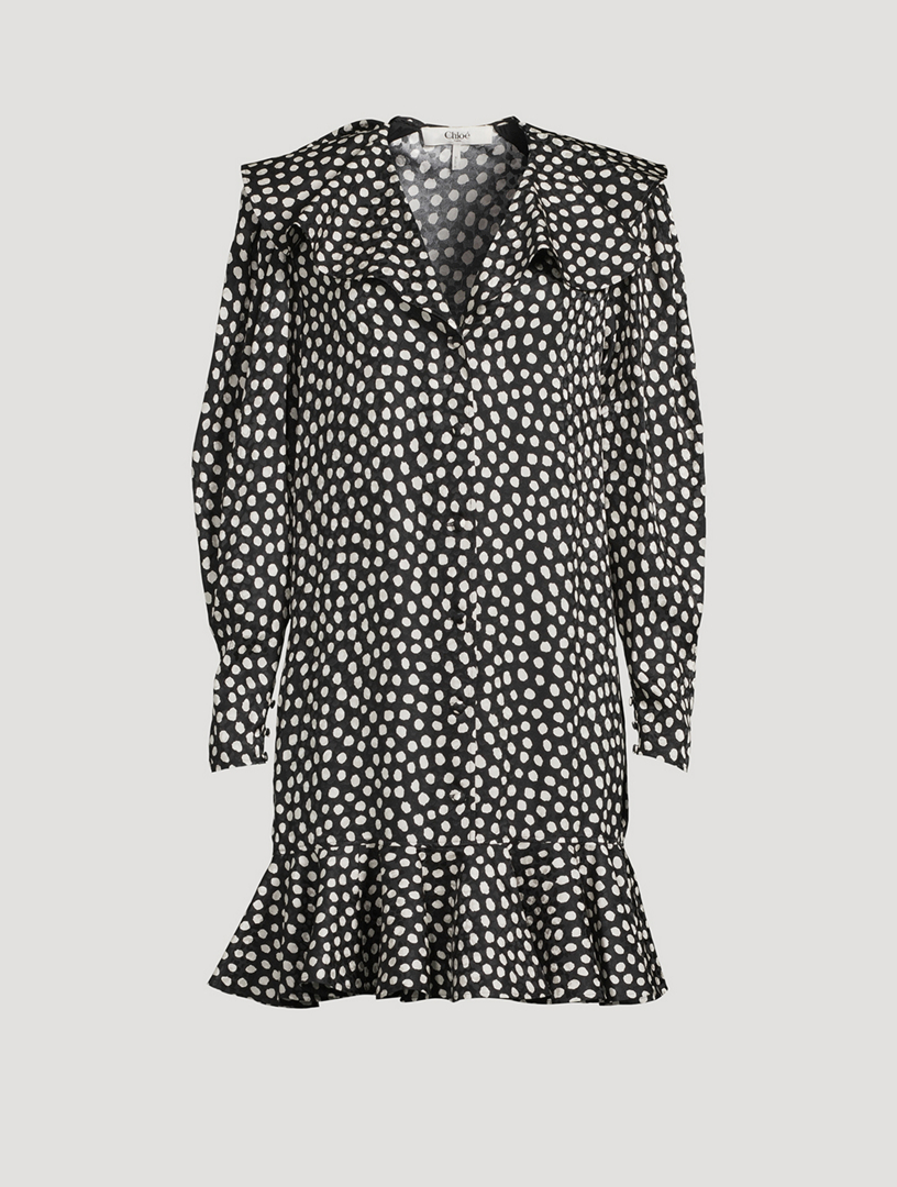 Ruffled Silk Dress In Polka Dot Print