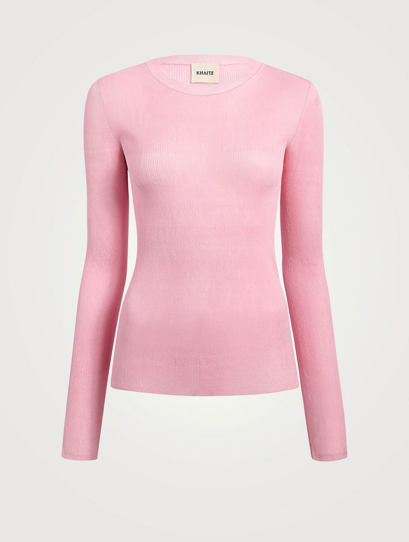 Mosi Long-Sleeve Knit Silk Top