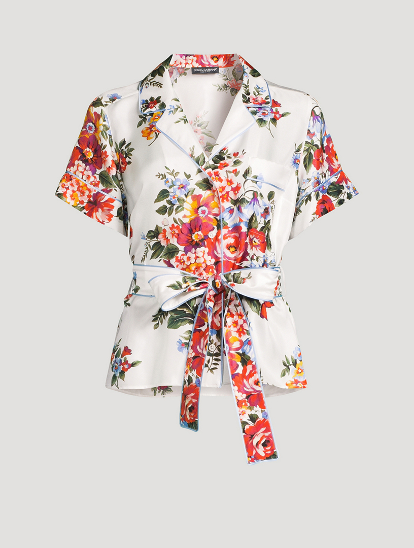 Belted Silk Shirt In Floral Print