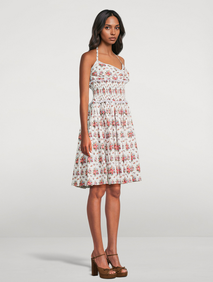 DOLCE & GABBANA Smocked Halter Dress In Floral Print | Holt Renfrew