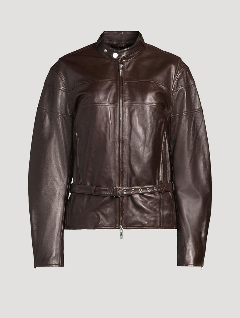 Belted Leather Moto Jacket